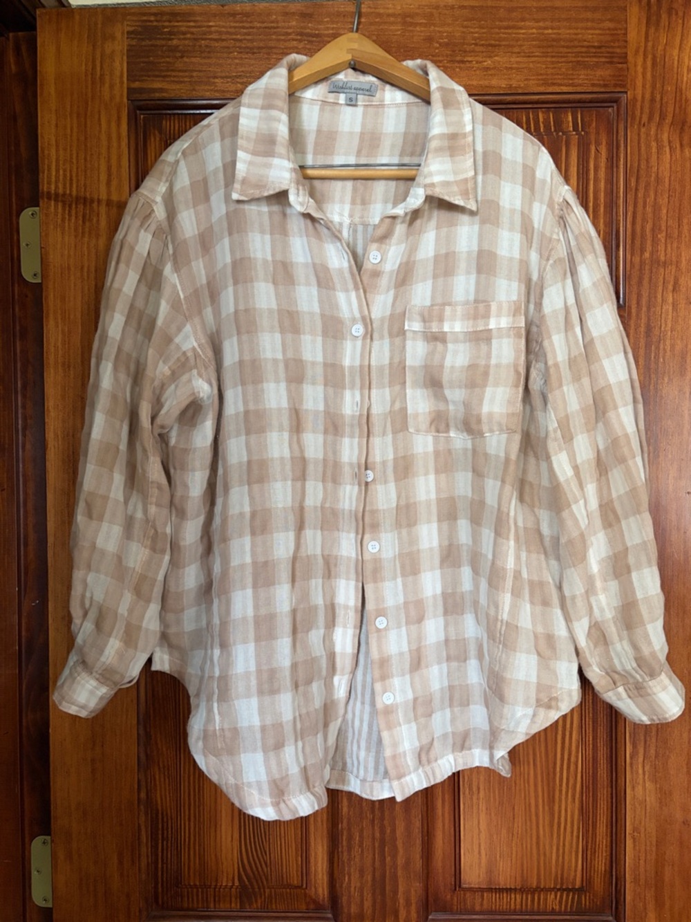 Wishlist Apparel Tan and Cream Gingham Cotton Blouse size S